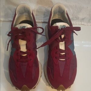 New Balance Men’s Red and Gray Sneakers, slight discoloration on tongue rt shoe